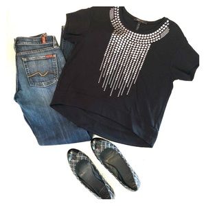 BCBG MAXAZRIA silver embellished top